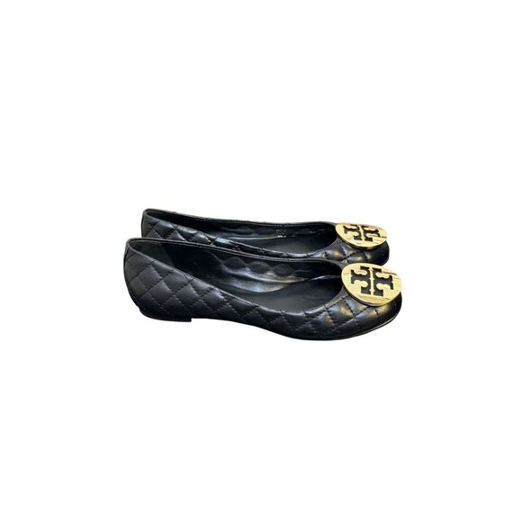 Tory Burch Black Quilted Ballet Flats Gold Logo Size 5.5 - Picture 8 of 9